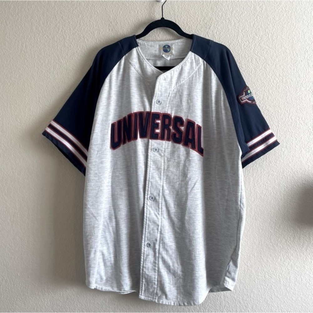 Vintage Universal Studios Oversized Baseball Tee Gray Button Up Men's Size XL